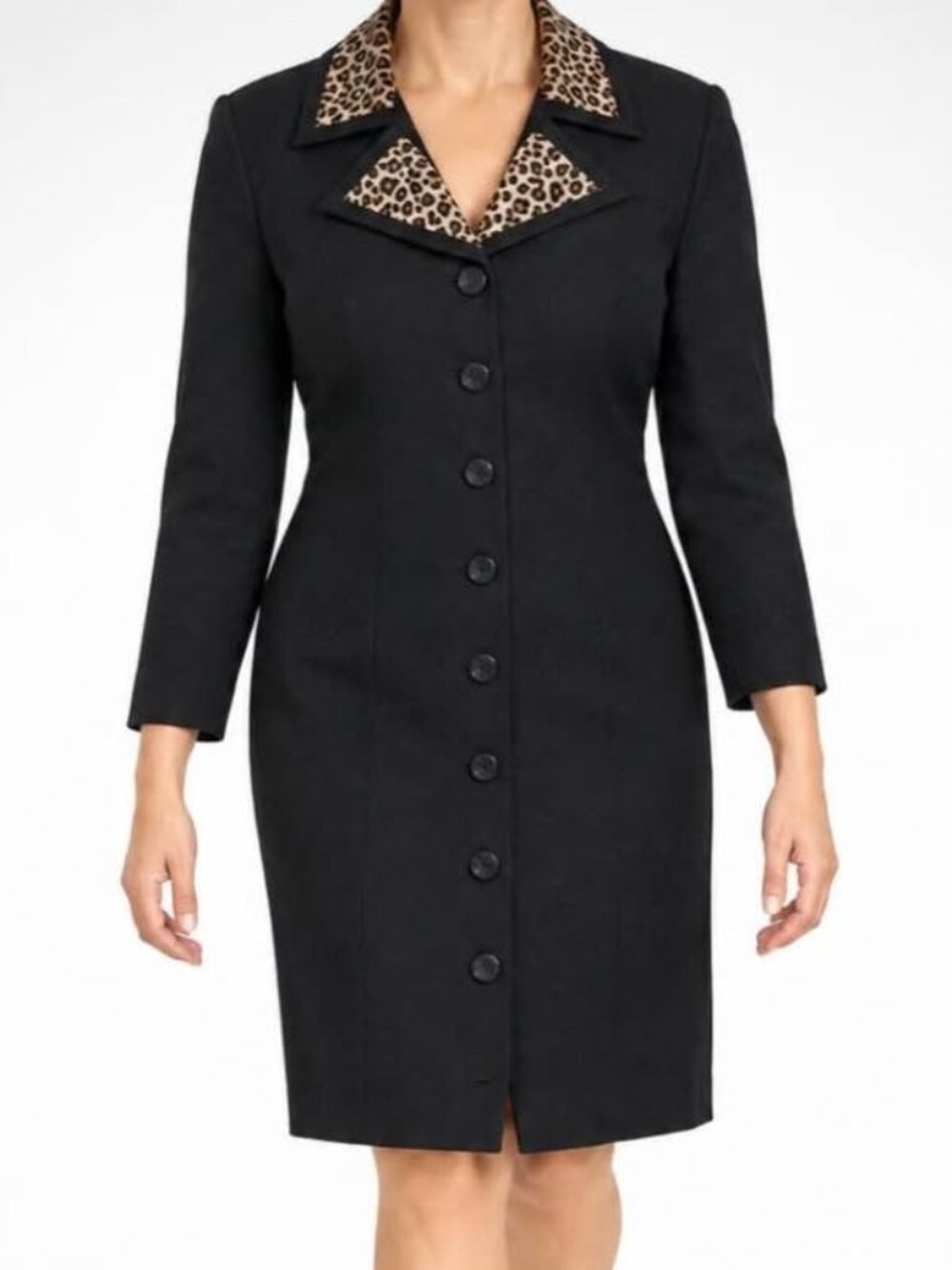 John Roberts Black Button Front 8 Vintage Leopard Print Mob Wife Suit Dress